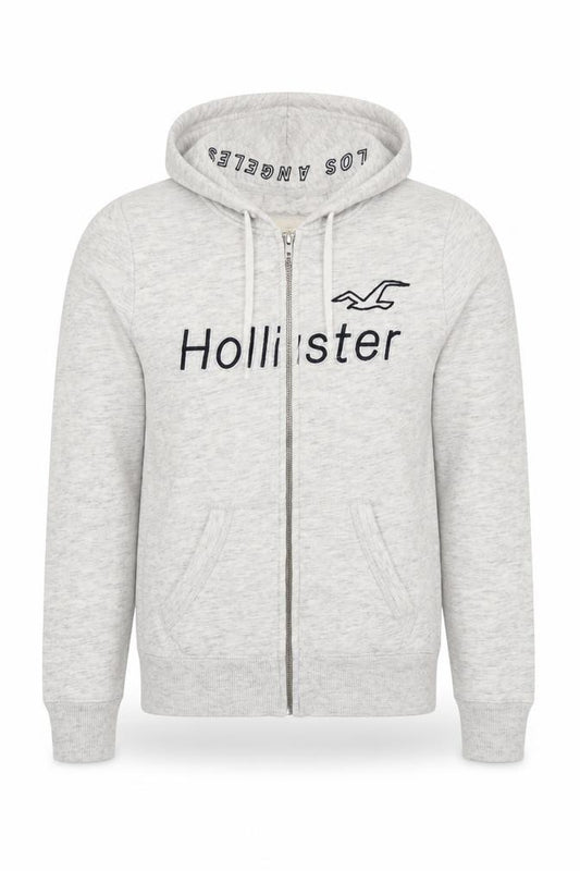 Hollister Men’s Grey XS Full Zip Hooded Logo Fleece Hoodie