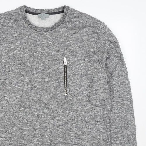 COS Men’s Grey Marl M Crew Neck Cotton Sweatshirt Zip Pocket