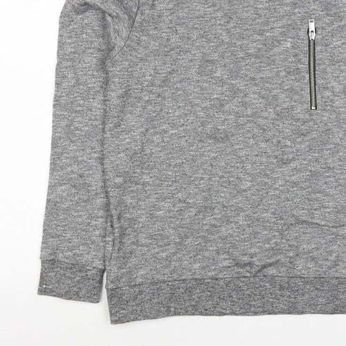 COS Men’s Grey Marl M Crew Neck Cotton Sweatshirt Zip Pocket