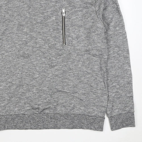COS Men’s Grey Marl M Crew Neck Cotton Sweatshirt Zip Pocket