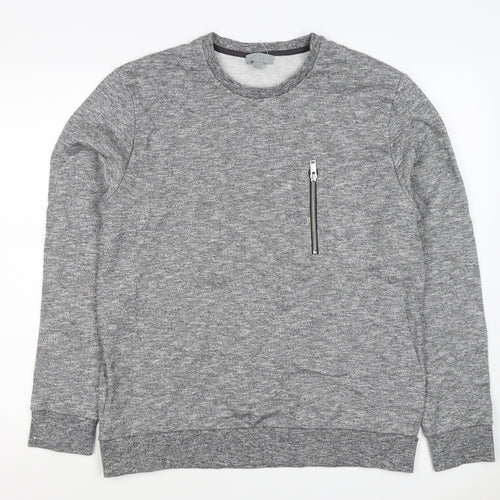 COS Men’s Grey Marl M Crew Neck Cotton Sweatshirt Zip Pocket