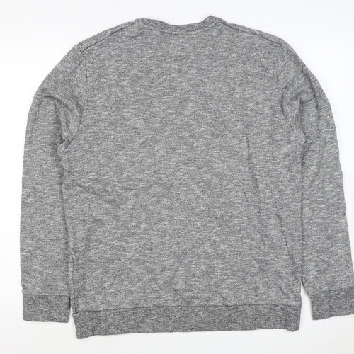 COS Men’s Grey Marl M Crew Neck Cotton Sweatshirt Zip Pocket