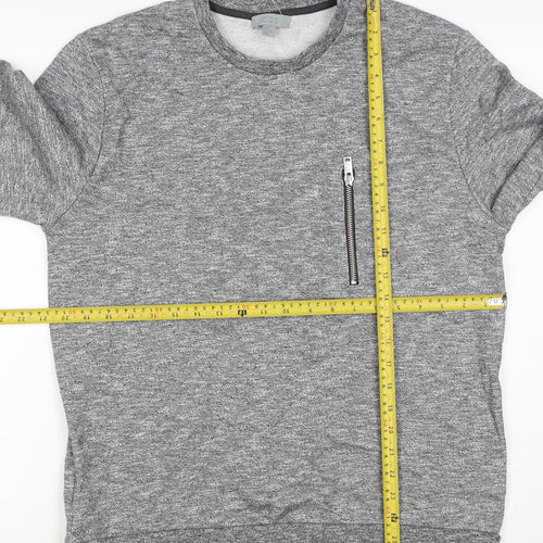 COS Men’s Grey Marl M Crew Neck Cotton Sweatshirt Zip Pocket