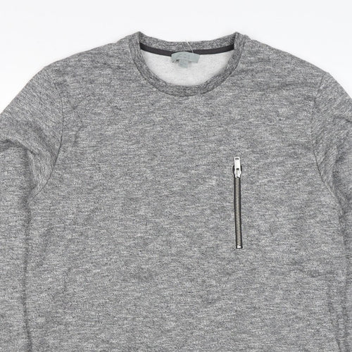 COS Men’s Grey Marl M Crew Neck Cotton Sweatshirt Zip Pocket
