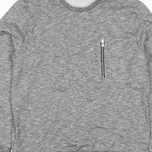 COS Men’s Grey Marl M Crew Neck Cotton Sweatshirt Zip Pocket