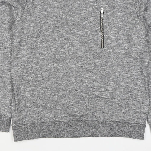 COS Men’s Grey Marl M Crew Neck Cotton Sweatshirt Zip Pocket