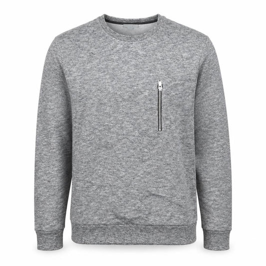 COS Men’s Grey Marl M Crew Neck Cotton Sweatshirt Zip Pocket