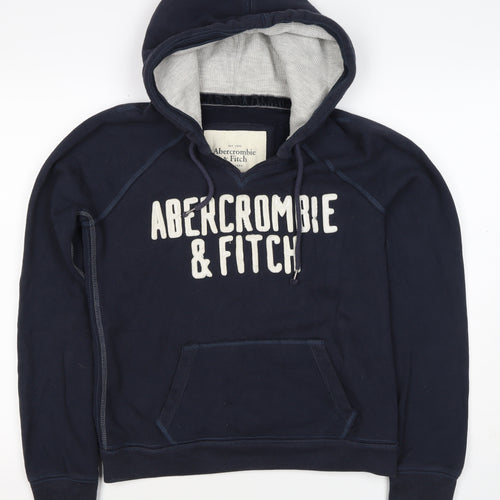 Abercrombie & Fitch Men Navy L Pullover Hoodie Logo Pocket Cotton Blend
