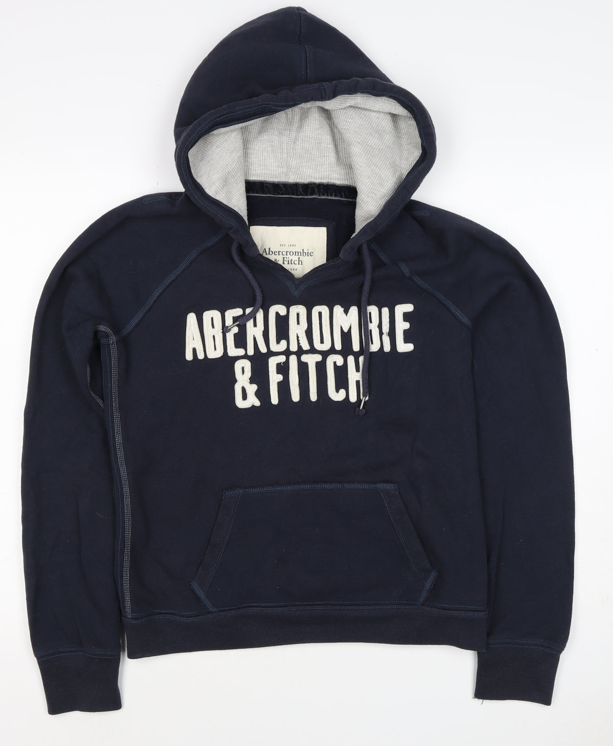 Abercrombie & Fitch Men Navy L Pullover Hoodie Logo Pocket Cotton Blend