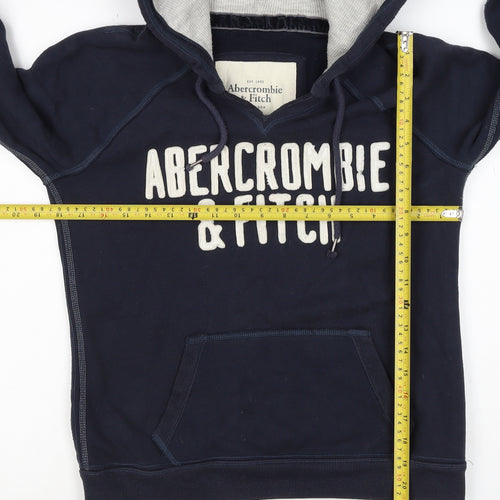 Abercrombie & Fitch Men Navy L Pullover Hoodie Logo Pocket Cotton Blend