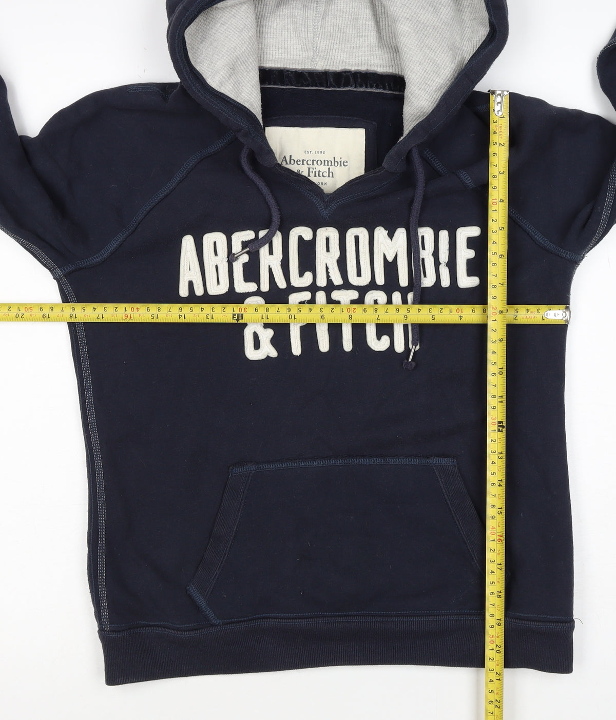 Abercrombie & Fitch Men Navy L Pullover Hoodie Logo Pocket Cotton Blend