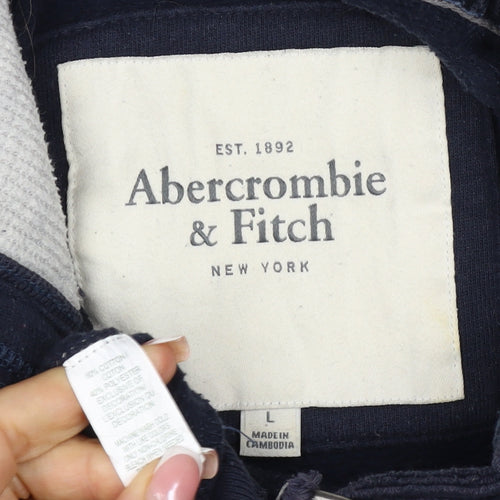 Abercrombie & Fitch Men Navy L Pullover Hoodie Logo Pocket Cotton Blend