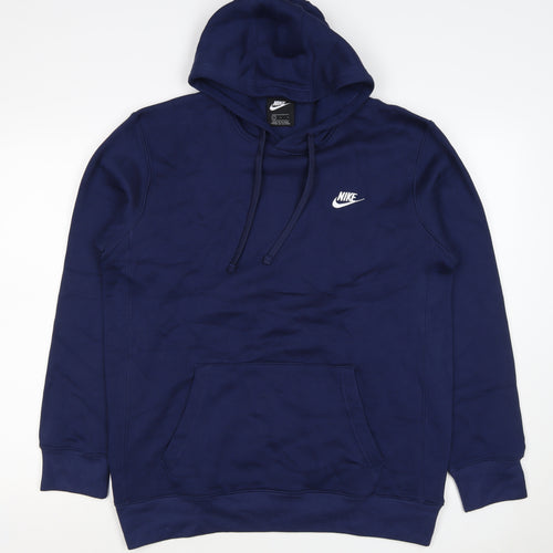 Nike Women Blue L Pullover Hoodie Logo Fleece Pockets