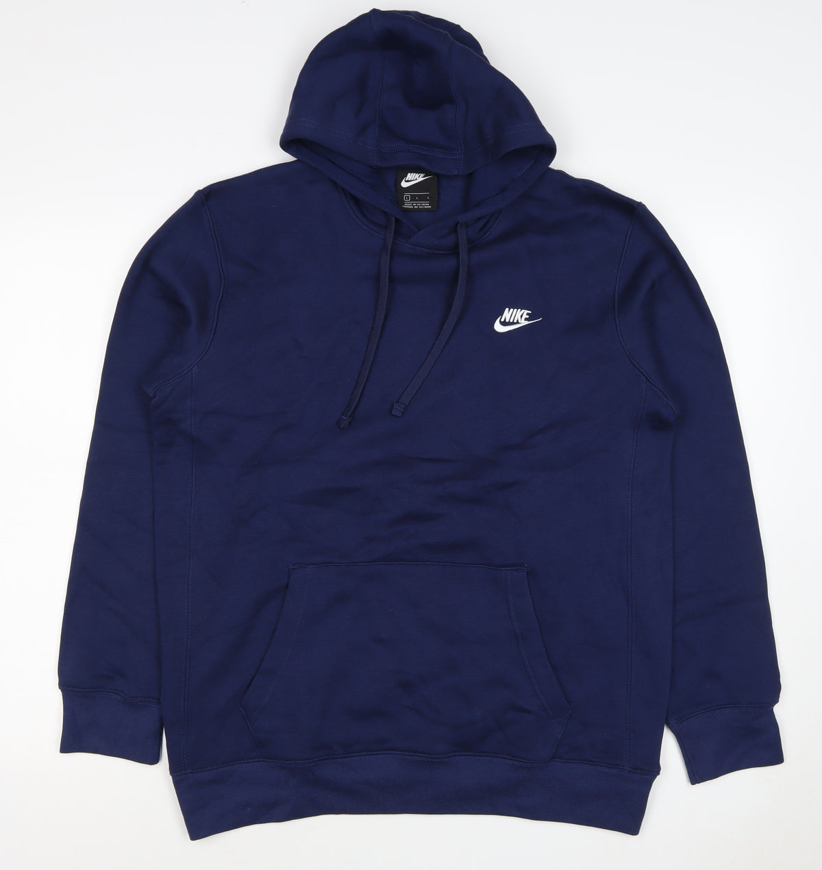 Nike Women Blue L Pullover Hoodie Logo Fleece Pockets