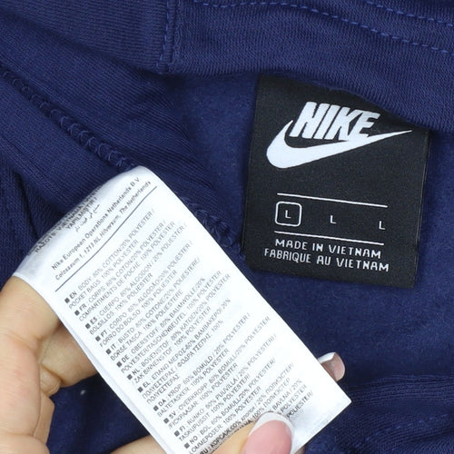 Nike Women Blue L Pullover Hoodie Logo Fleece Pockets