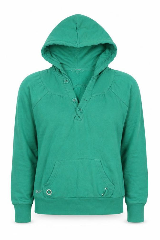 Front view of Red Herring Women’s Green, size UK 10, Henley Button Hooded Hoodie