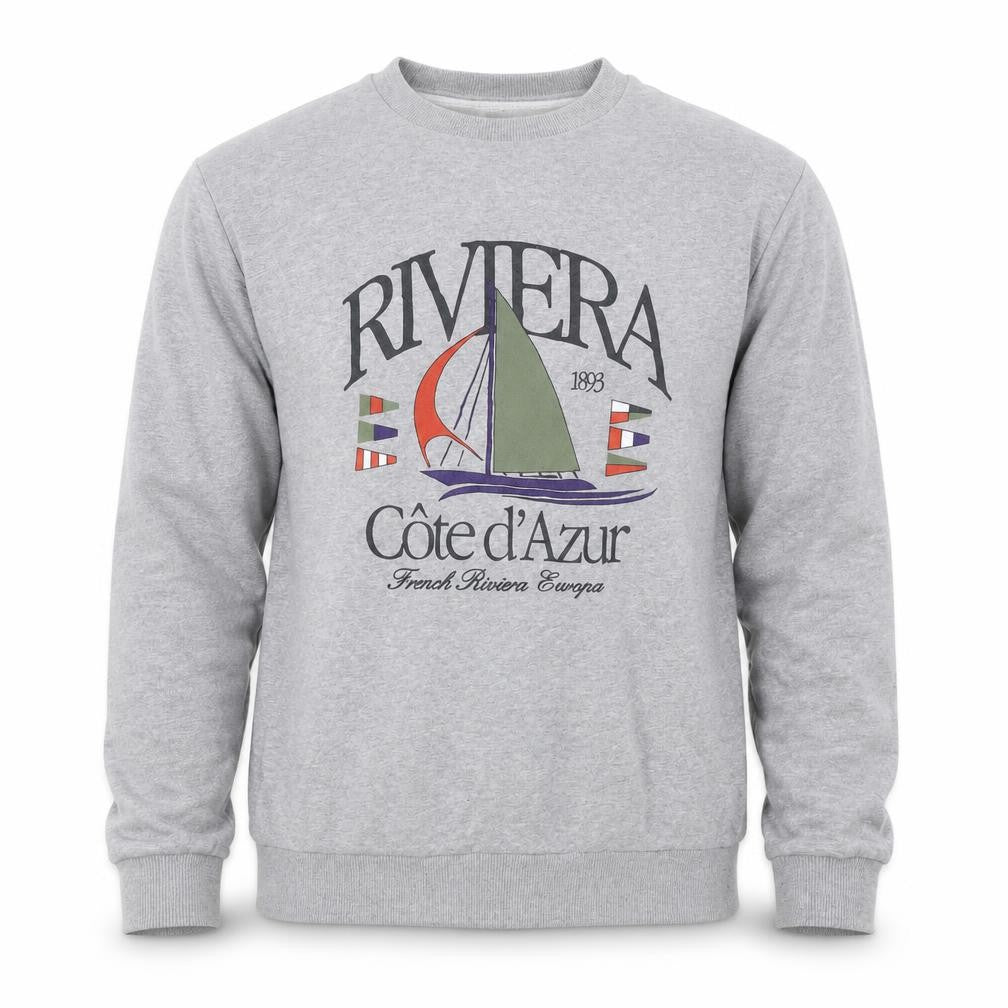 C&A Men’s Grey S Riviera Côte d’Azur Sailboat Graphic Sweatshirt