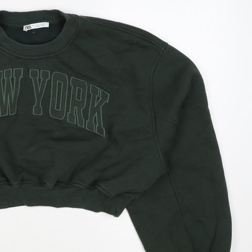 Zara Women’s Green S New York Cropped Pullover Sweatshirt