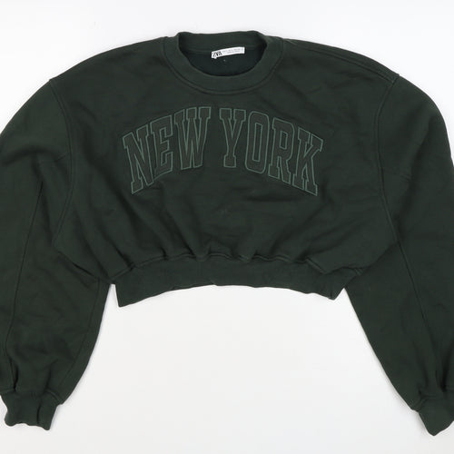 Zara Women’s Green S New York Cropped Pullover Sweatshirt