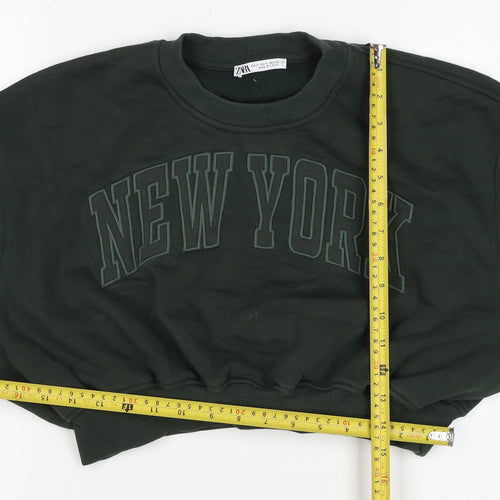 Zara Women’s Green S New York Cropped Pullover Sweatshirt