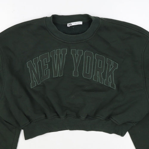 Zara Women’s Green S New York Cropped Pullover Sweatshirt
