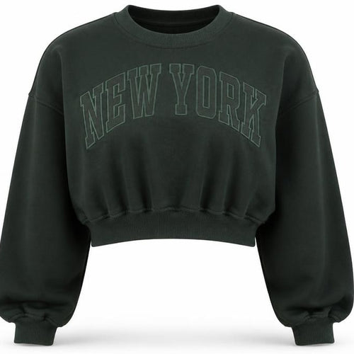 Zara Women’s Green S New York Cropped Pullover Sweatshirt
