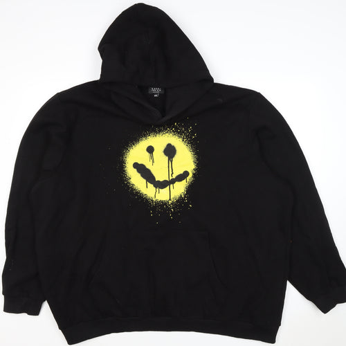 boohooMAN Men’s Black 4XL Pullover Hoodie Yellow Smiley Graphic