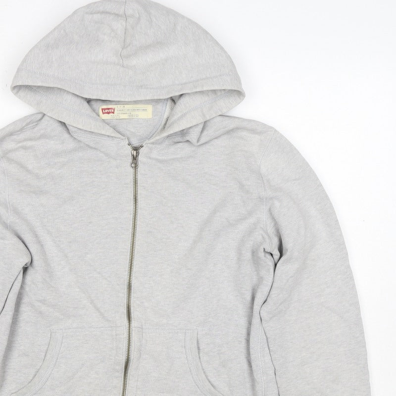 Levi's Men Grey Small Full Zip Hooded Cotton Blend Hoodie