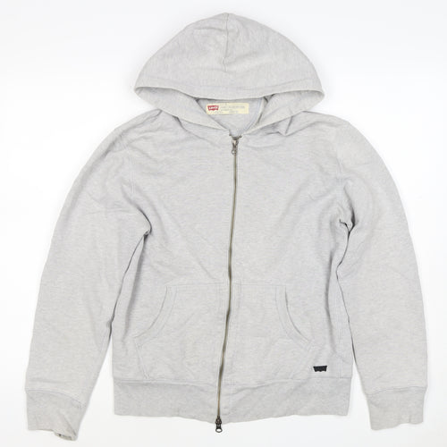 Levi's Men Grey Small Full Zip Hooded Cotton Blend Hoodie