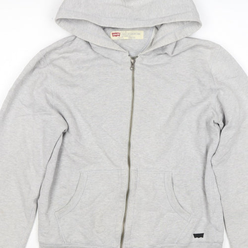 Levi's Men Grey Small Full Zip Hooded Cotton Blend Hoodie