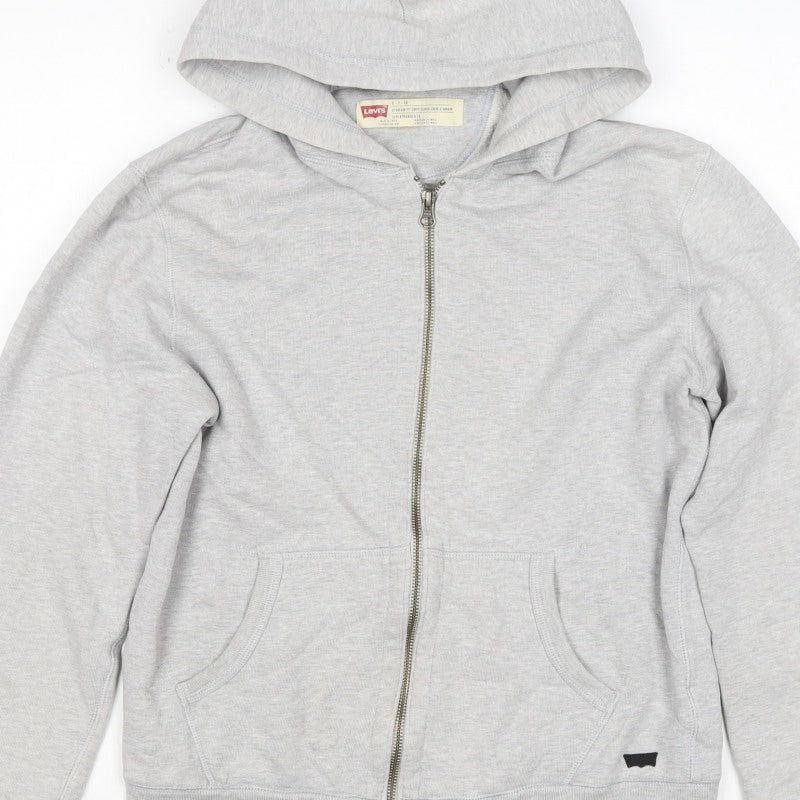 Levi's Men Grey Small Full Zip Hooded Cotton Blend Hoodie