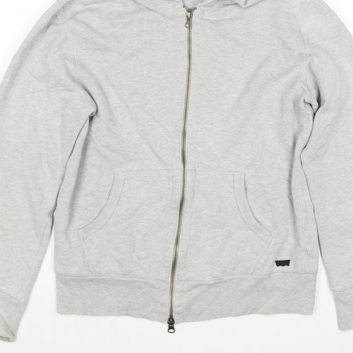 Levi's Men Grey Small Full Zip Hooded Cotton Blend Hoodie