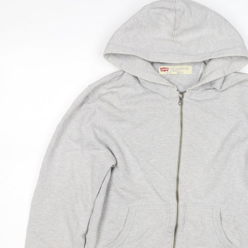 Levi's Men Grey Small Full Zip Hooded Cotton Blend Hoodie