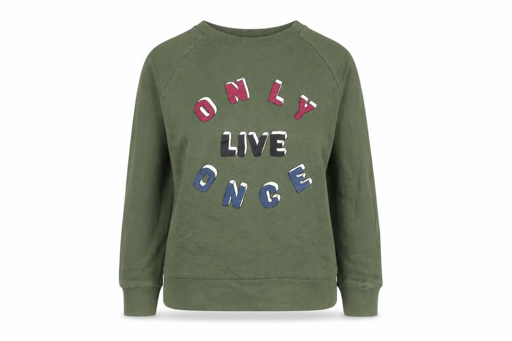 Front view of Pull&Bear Women’s Green S Only Live Once Graphic Pullover Sweatshirt