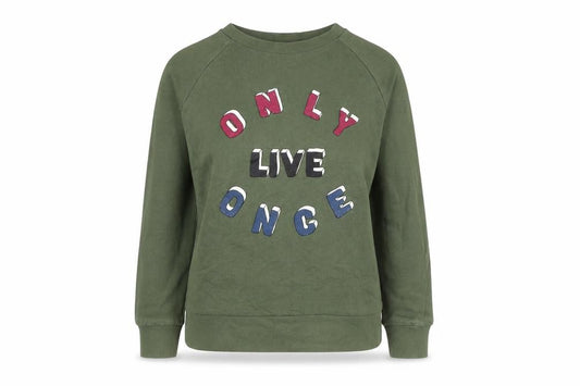 Front view of Pull&Bear Women’s Green S Only Live Once Graphic Pullover Sweatshirt