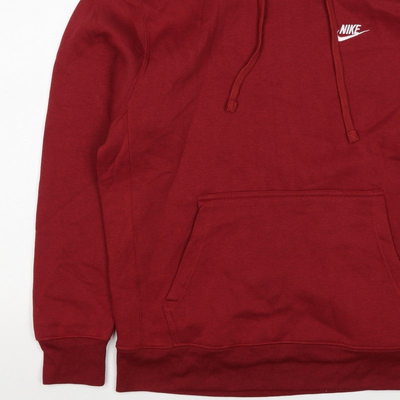 Nike Men’s Red M Pullover Hoodie Embroidered Logo Kangaroo Pocket