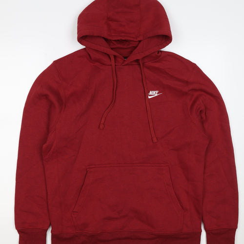 Nike Men’s Red M Pullover Hoodie Embroidered Logo Kangaroo Pocket
