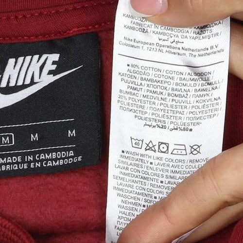 Nike Men’s Red M Pullover Hoodie Embroidered Logo Kangaroo Pocket