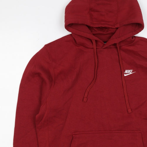 Nike Men’s Red M Pullover Hoodie Embroidered Logo Kangaroo Pocket