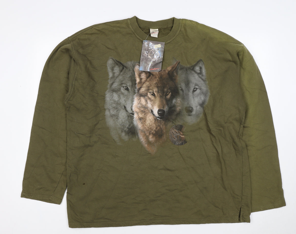 Huckleberry Men’s Green XL Wolf Graphic Cotton Pullover Sweatshirt