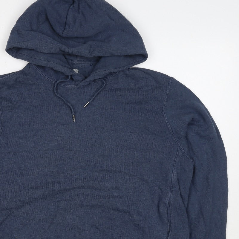 Uniqlo Men’s Blue S Pullover Hooded Cotton Fleece Hoodie Pockets