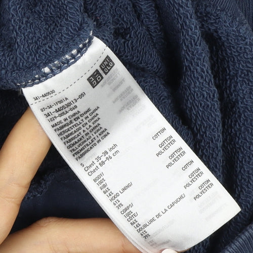 Uniqlo Men’s Blue S Pullover Hooded Cotton Fleece Hoodie Pockets