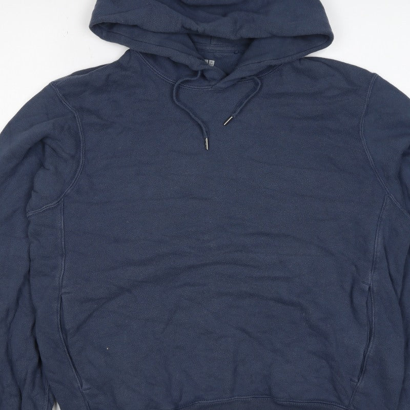 Uniqlo Men’s Blue S Pullover Hooded Cotton Fleece Hoodie Pockets