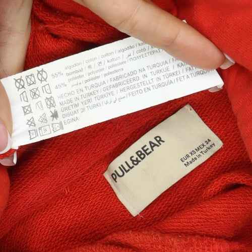 Pull&Bear Women’s Red XS Pullover Hoodie Drawstring Cotton Blend