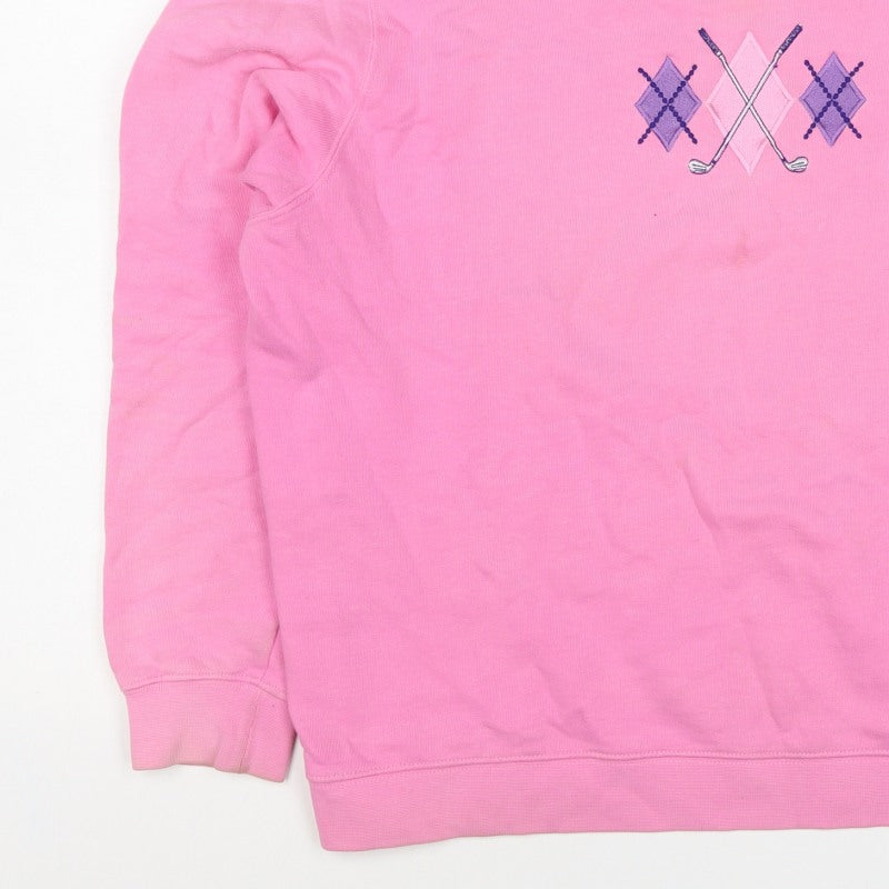One Up Golf Women’s Pink L Argyle Embroidered Cotton Sweatshirt