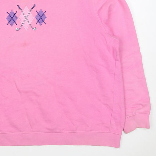 One Up Golf Women’s Pink L Argyle Embroidered Cotton Sweatshirt