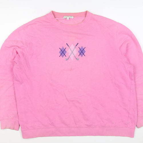 One Up Golf Women’s Pink L Argyle Embroidered Cotton Sweatshirt
