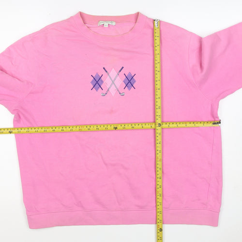 One Up Golf Women’s Pink L Argyle Embroidered Cotton Sweatshirt