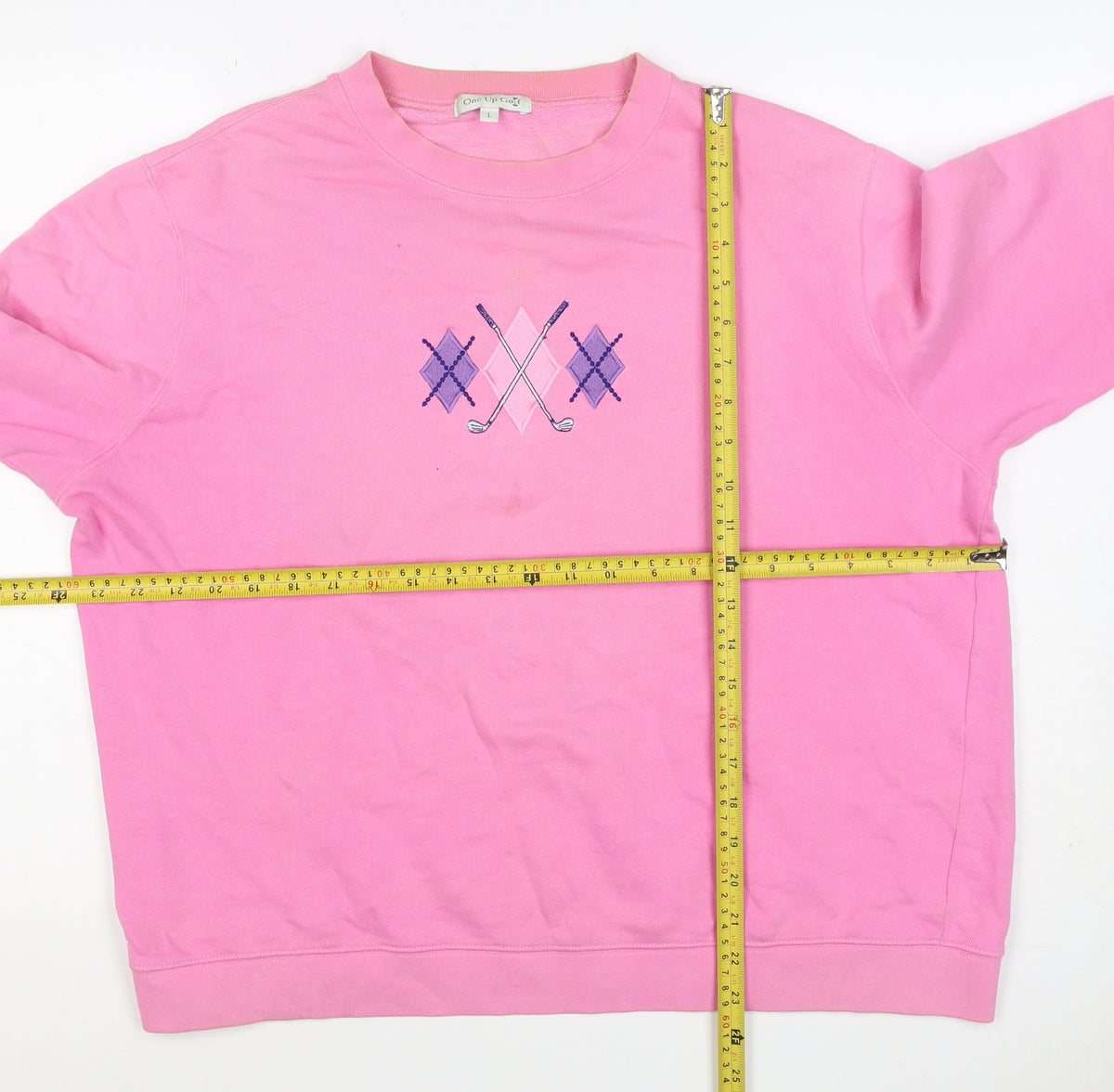 One Up Golf Women’s Pink L Argyle Embroidered Cotton Sweatshirt