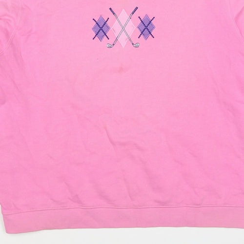 One Up Golf Women’s Pink L Argyle Embroidered Cotton Sweatshirt